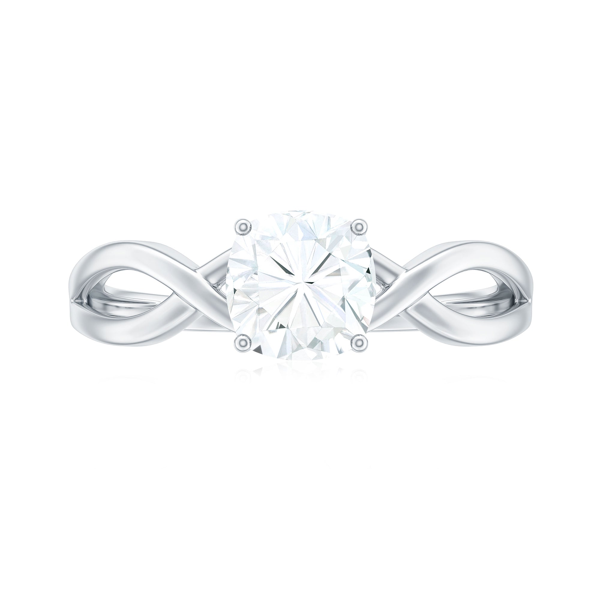 Cushion Cut Moissanite Solitaire Crossover Ring in Gold Moissanite - ( D-VS1 ) - Color and Clarity - Rosec Jewels