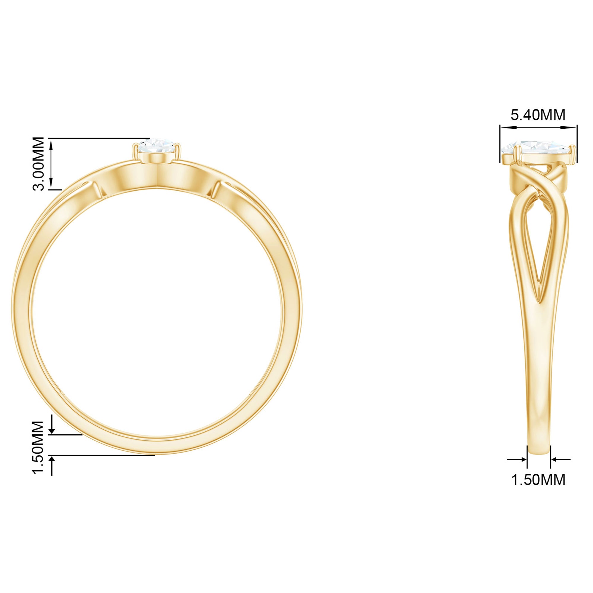 Pear Shaped Moissanite Solitaire Crossover Ring in Gold Moissanite - ( D-VS1 ) - Color and Clarity - Rosec Jewels