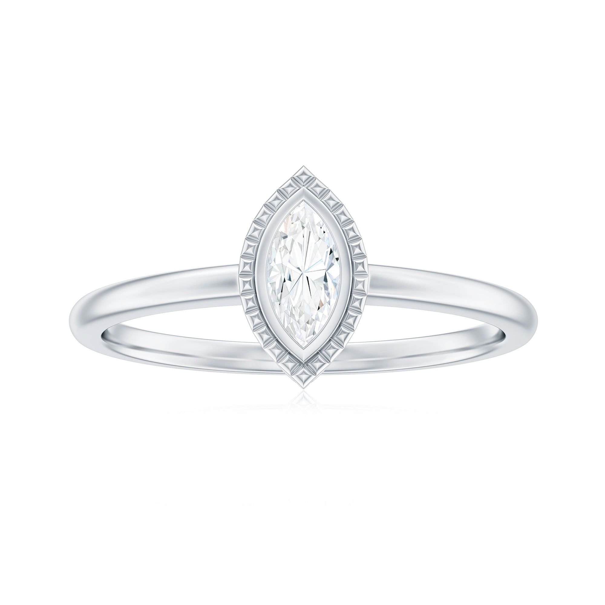 Marquise Cut Moissanite Solitaire Gold Engagement Ring in Bezel Setting Moissanite - ( D-VS1 ) - Color and Clarity - Rosec Jewels