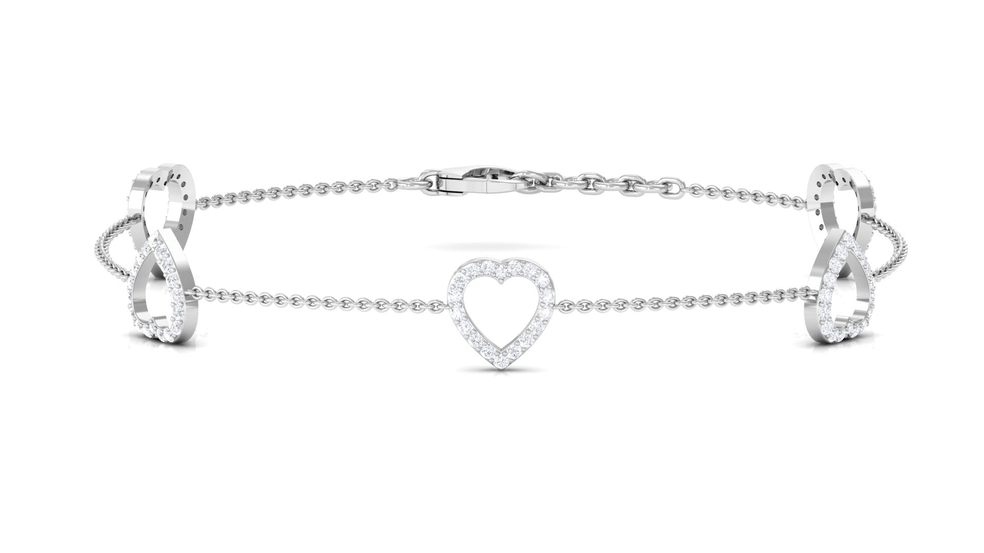 3/4 CT Diamond Heart Station Chain Bracelet in Prong Setting Diamond - ( HI-SI ) - Color and Clarity - Rosec Jewels