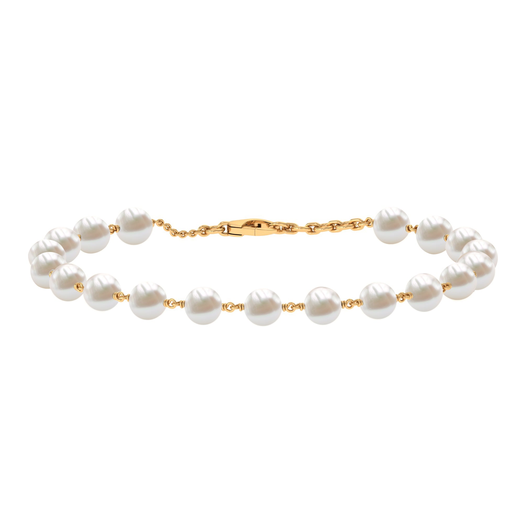 8 MM Round Freshwater Pearl Station Chain Bracelet Freshwater Pearl - ( AAA ) - Quality - Rosec Jewels