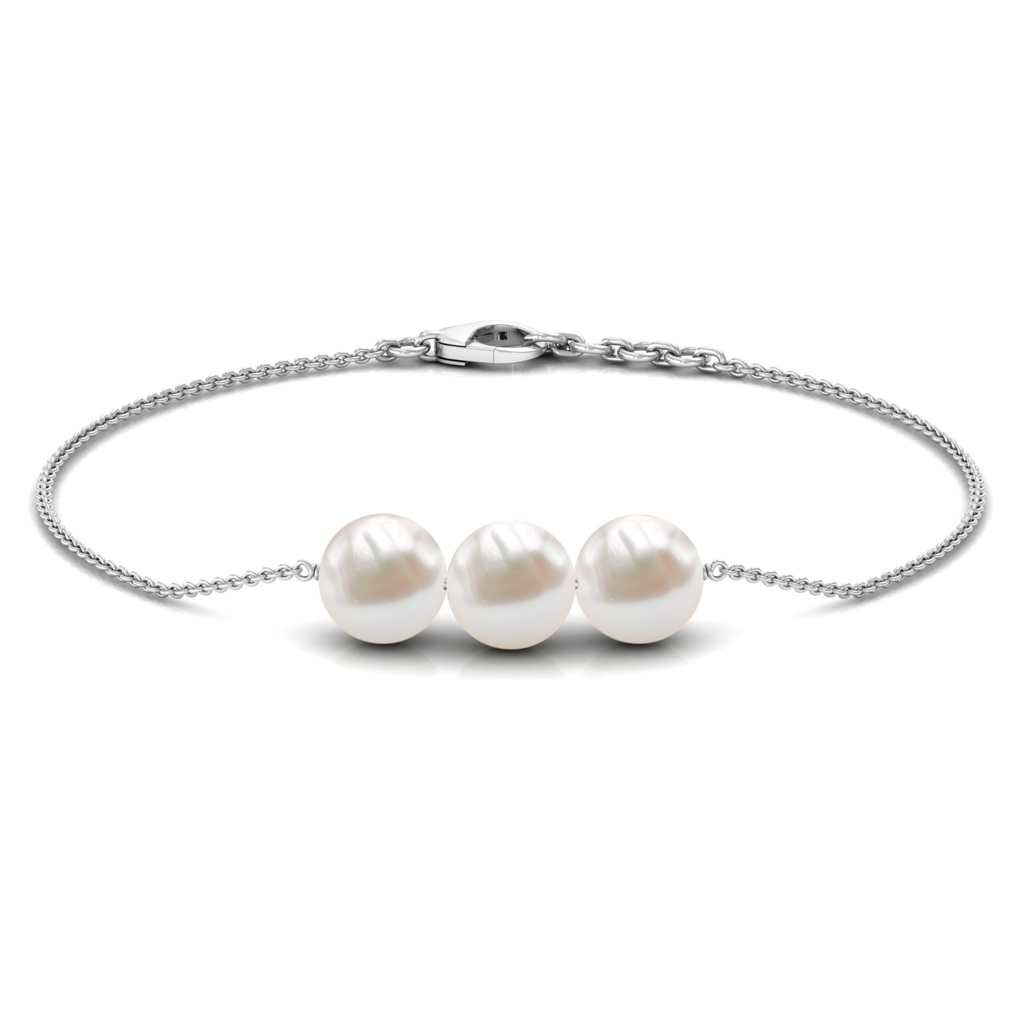 8 MM Freshwater Pearl Three Stone Chain Bracelet in Gold Freshwater Pearl - ( AAA ) - Quality - Rosec Jewels