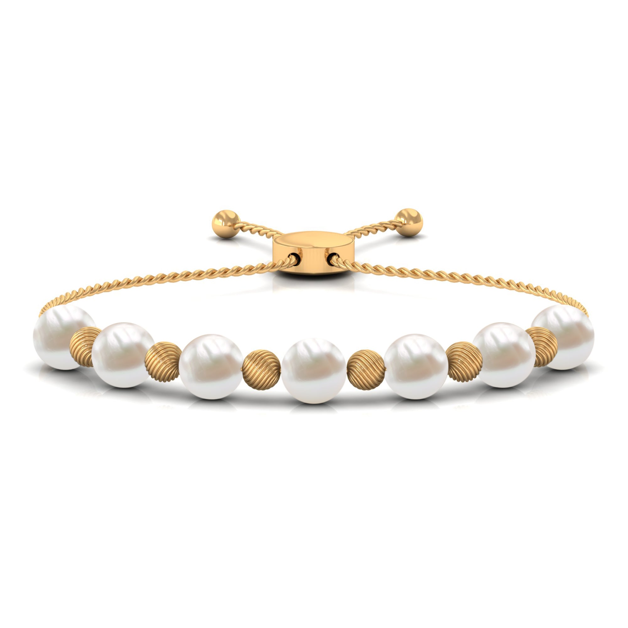 Freshwater Pearl Bolo Bracelet with Gold Textured Beaded Freshwater Pearl - ( AAA ) - Quality - Rosec Jewels