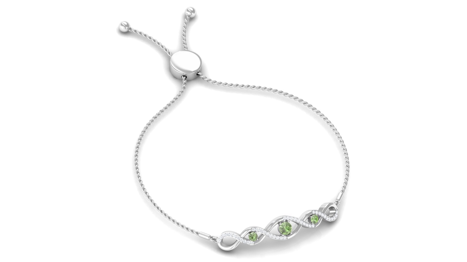 Green Sapphire and Diamond Infinity Bolo Bracelet Green Sapphire - ( AAA ) - Quality - Rosec Jewels