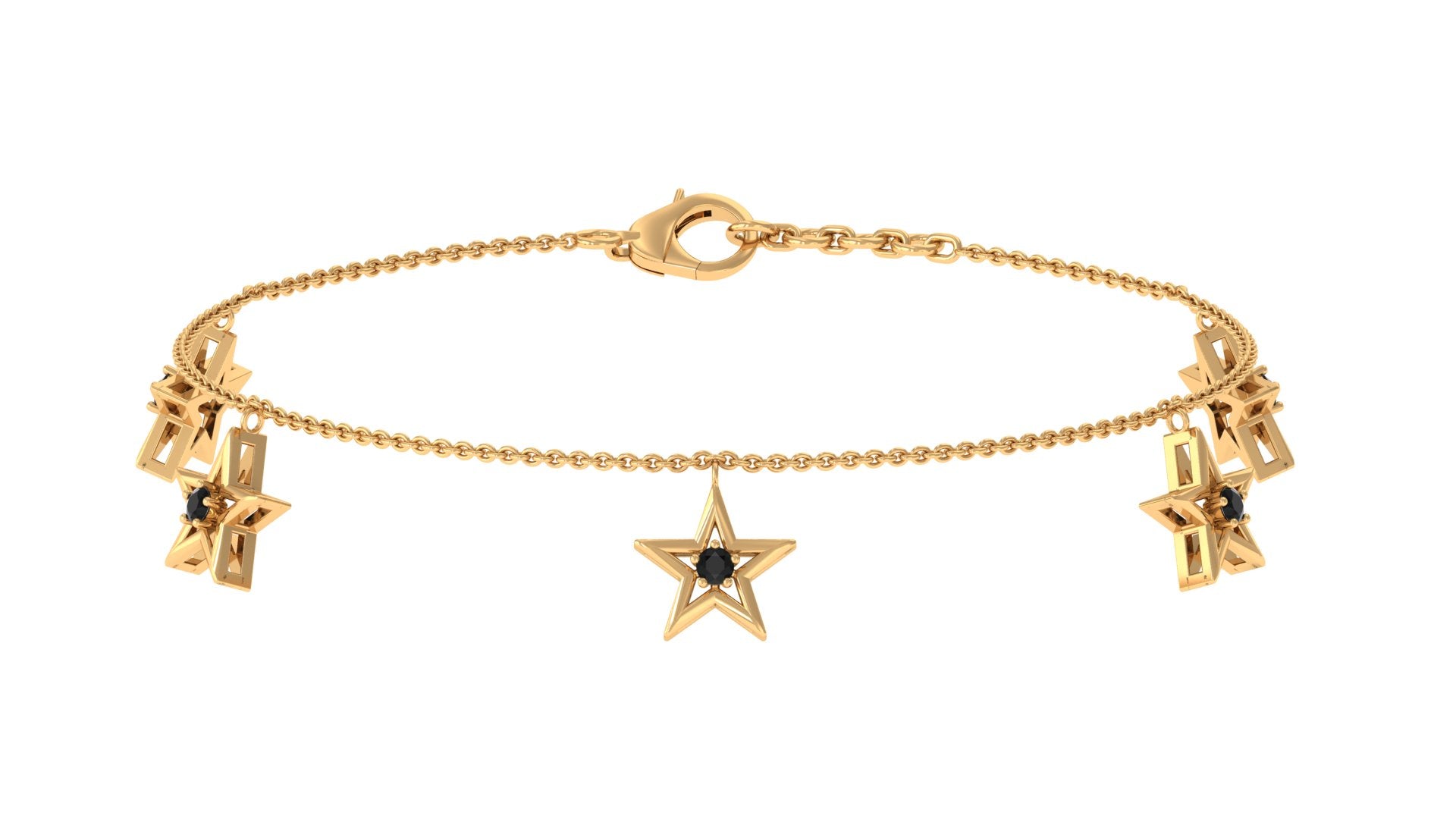 0.25 CT Black Diamond and Gold Star Charm Chain Bracelet Black Diamond - ( AAA ) - Quality - Rosec Jewels