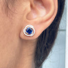 Created Blue Sapphire and Diamond Swirl Stud Earrings Lab Created Blue Sapphire - ( AAAA ) - Quality - Rosec Jewels