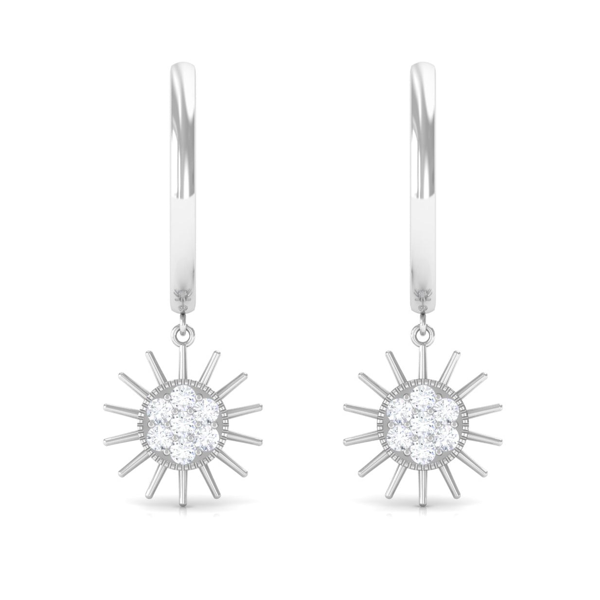 1/2 CT Sunburst Dangle Earrings with Diamond Cluster Diamond - ( HI-SI ) - Color and Clarity - Rosec Jewels