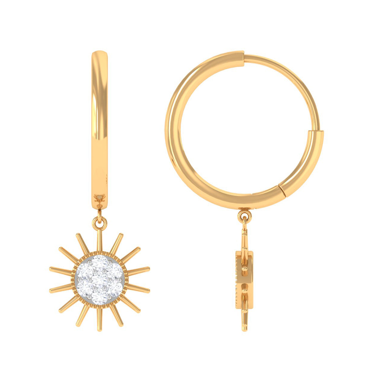 1/2 CT Sunburst Dangle Earrings with Diamond Cluster Diamond - ( HI-SI ) - Color and Clarity - Rosec Jewels