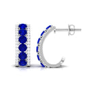 2 CT Created Blue Sapphire and Diamond J Hoop Earrings Lab Created Blue Sapphire - ( AAAA ) - Quality - Rosec Jewels