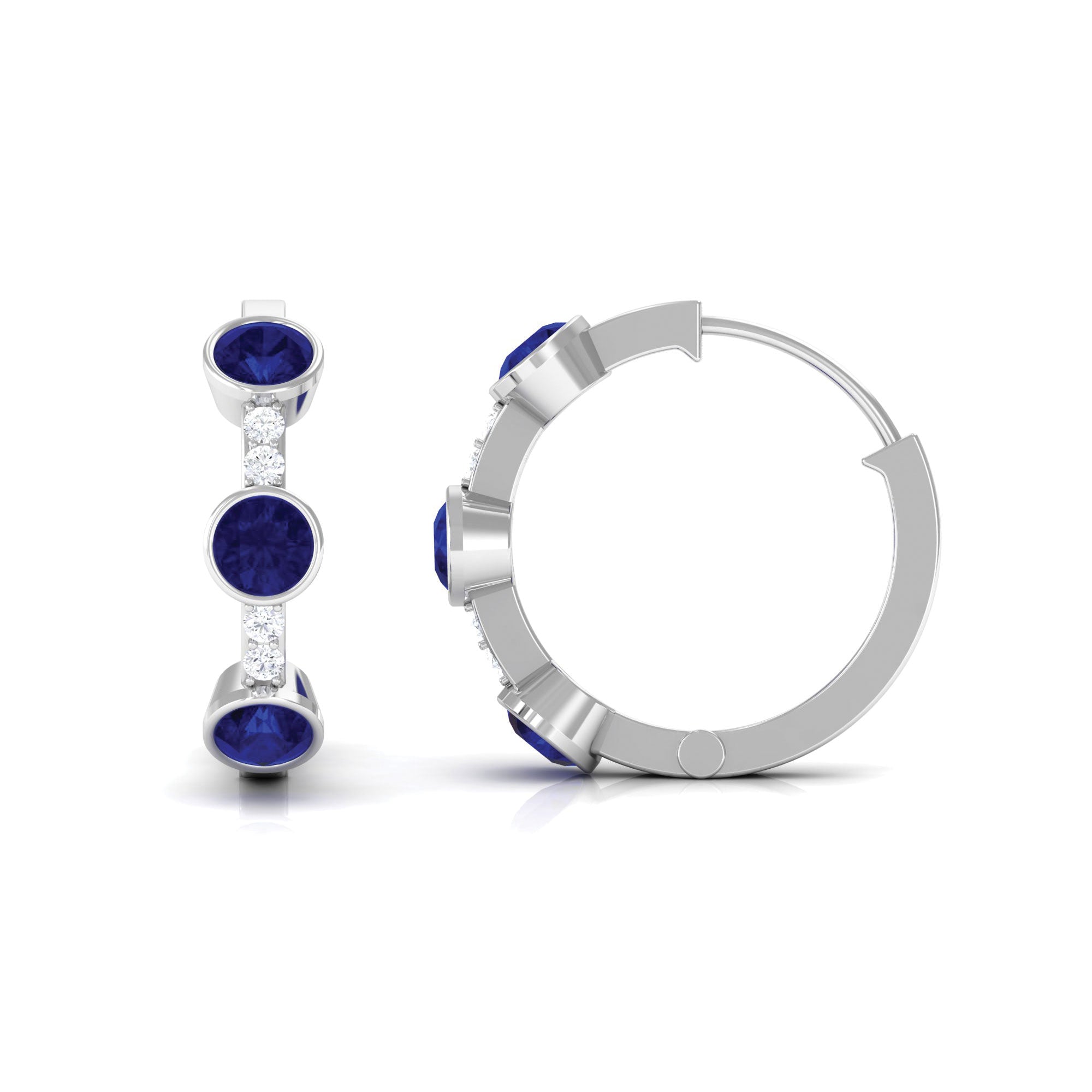 1.25 CT Bezel Set Blue Sapphire Hinged Hoop Earrings with Diamond Blue Sapphire - ( AAA ) - Quality - Rosec Jewels