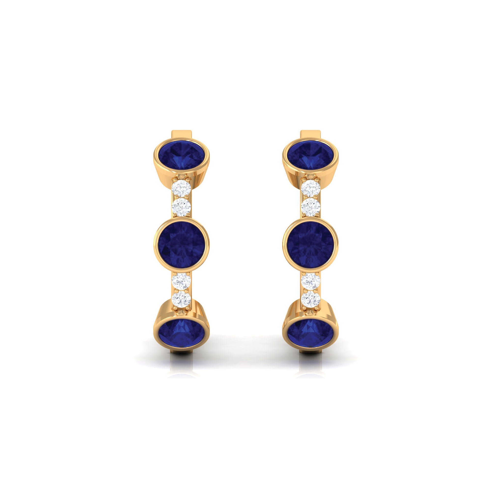 1.25 CT Bezel Set Blue Sapphire Hinged Hoop Earrings with Diamond Blue Sapphire - ( AAA ) - Quality - Rosec Jewels