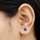 1.25 CT Round Created Blue Sapphire Solitaire Stud Earrings Lab Created Blue Sapphire - ( AAAA ) - Quality - Rosec Jewels