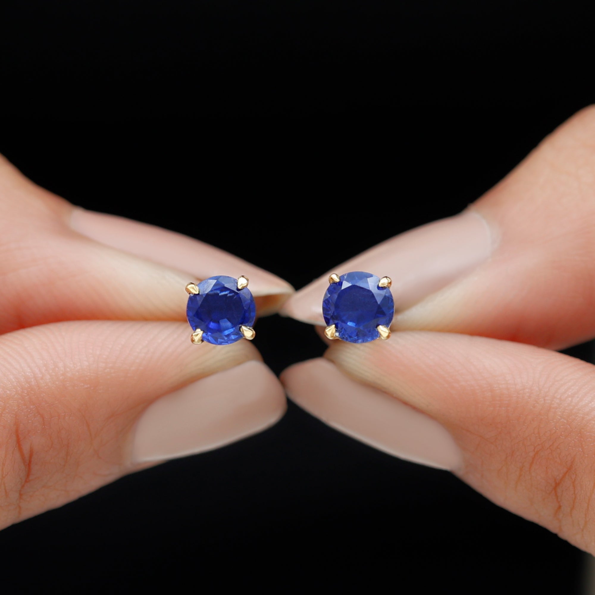 1.25 CT Round Created Blue Sapphire Solitaire Stud Earrings Lab Created Blue Sapphire - ( AAAA ) - Quality - Rosec Jewels