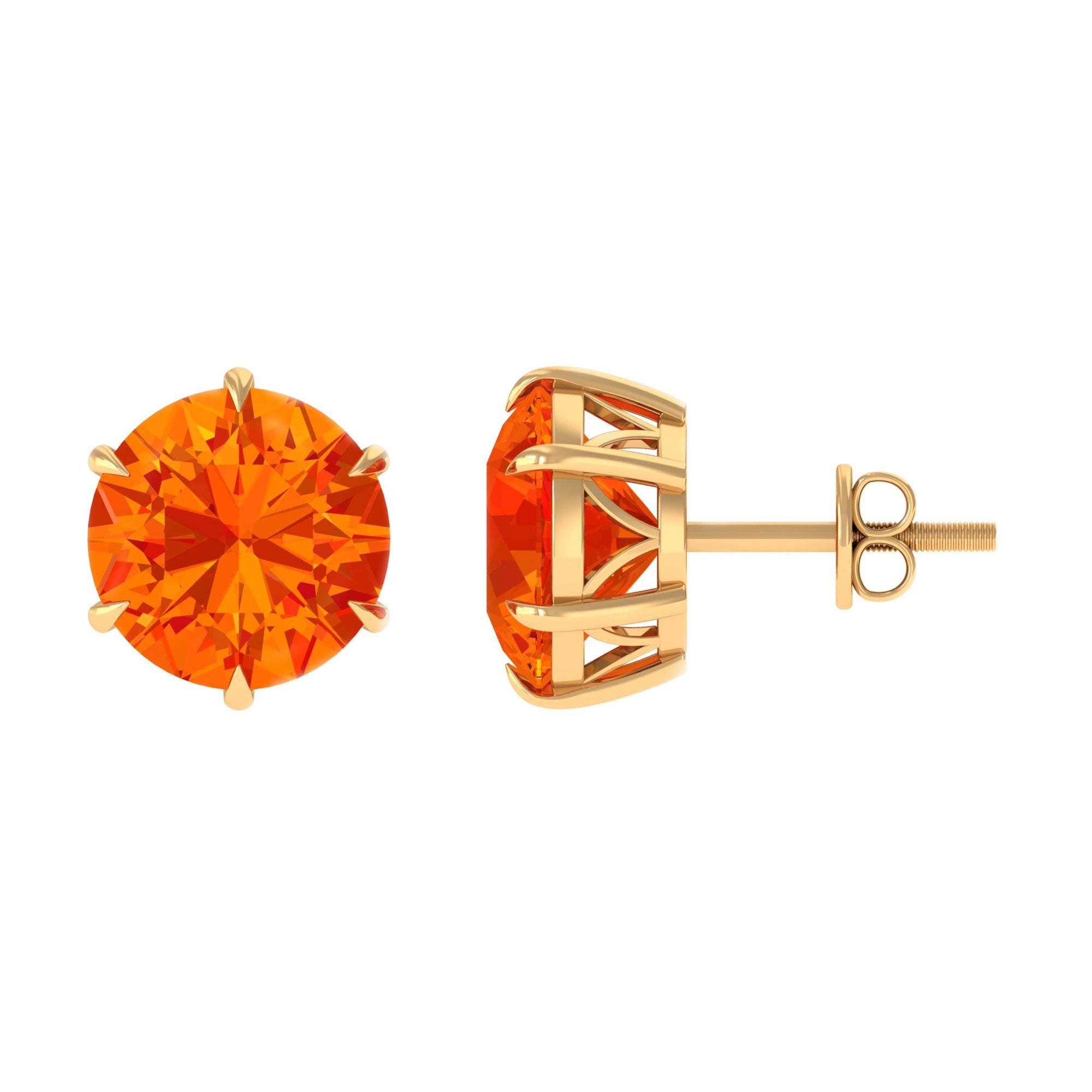 6 Claw Set Round Created Orange Sapphire Solitaire Stud Earrings Lab Created Orange Sapphire - ( AAAA ) - Quality - Rosec Jewels