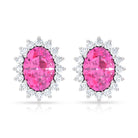 Oval Cut Pink Sapphire and Diamond Halo Stud Earrings Pink Sapphire - ( AAA ) - Quality - Rosec Jewels