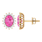 Oval Cut Pink Sapphire and Diamond Halo Stud Earrings Pink Sapphire - ( AAA ) - Quality - Rosec Jewels