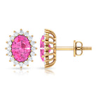 Oval Cut Pink Sapphire and Diamond Halo Stud Earrings Pink Sapphire - ( AAA ) - Quality - Rosec Jewels