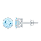 6 MM Aquamarine Solitaire Crown Stud Earrings Aquamarine - ( AAA ) - Quality - Rosec Jewels