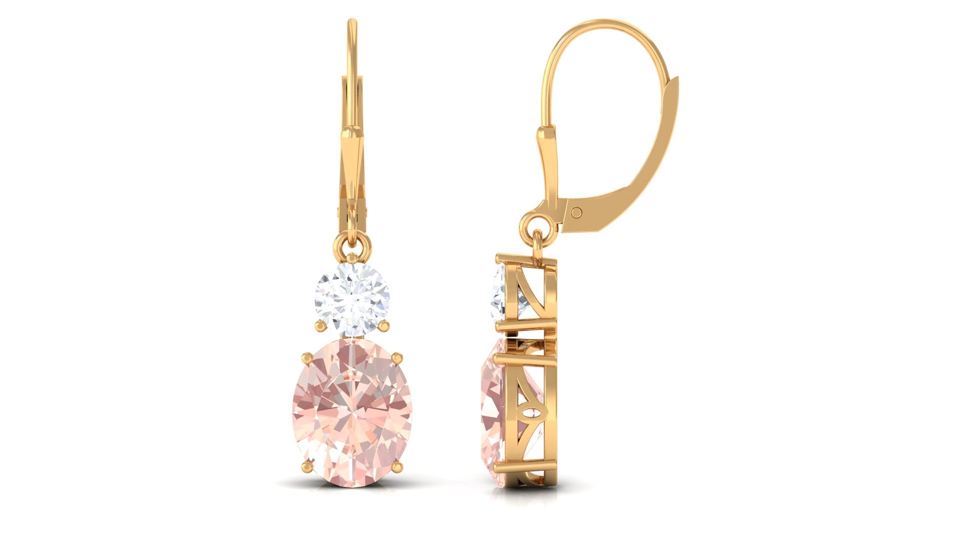 Certified Natural Morganite Drop Leave Back Earrings Morganite - ( AAA ) - Quality - Rosec Jewels