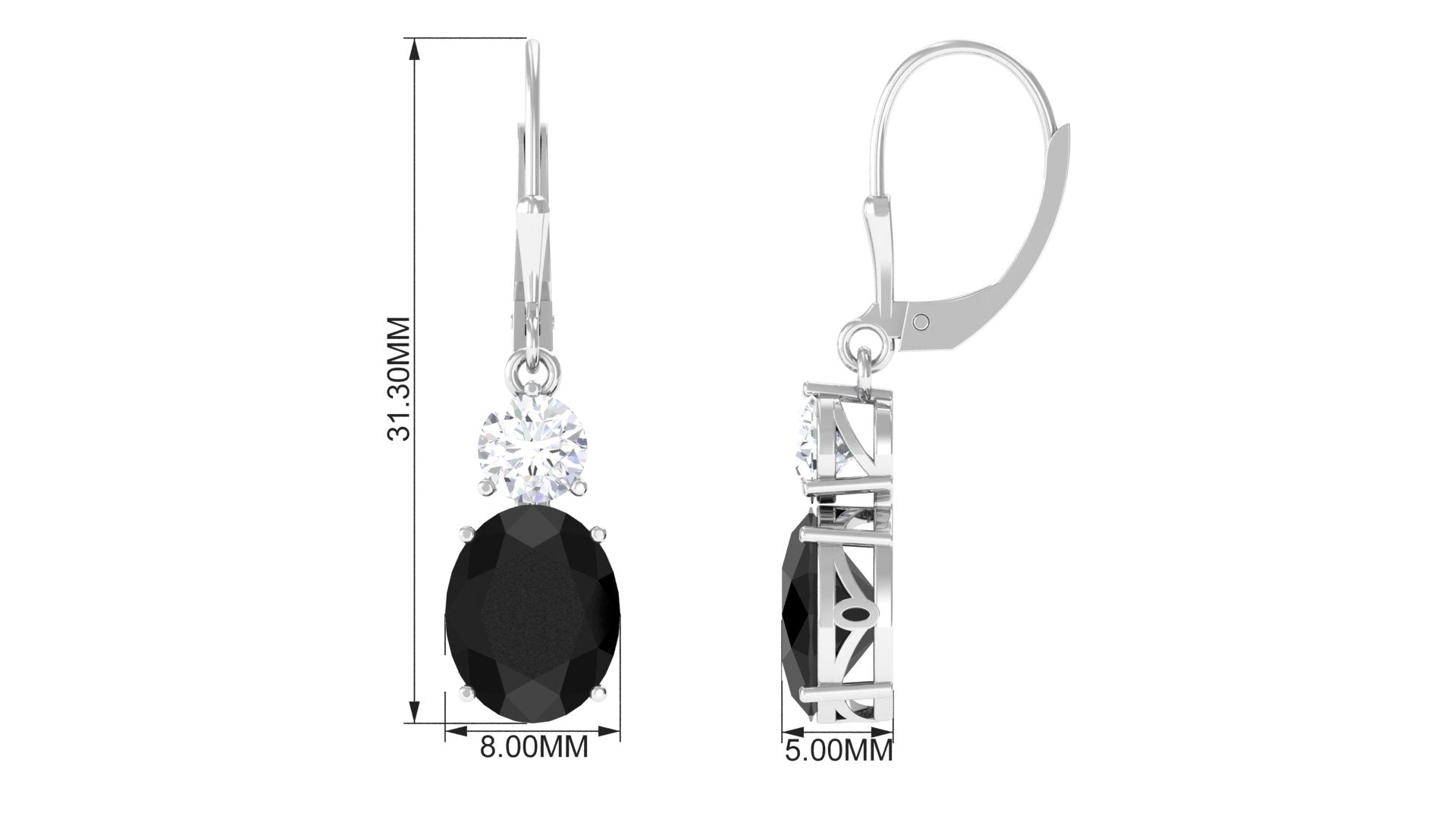 Natural Certified Black Onyx Leverback Drop Earrings With Moissanite Black Onyx - ( AAA ) - Quality - Rosec Jewels