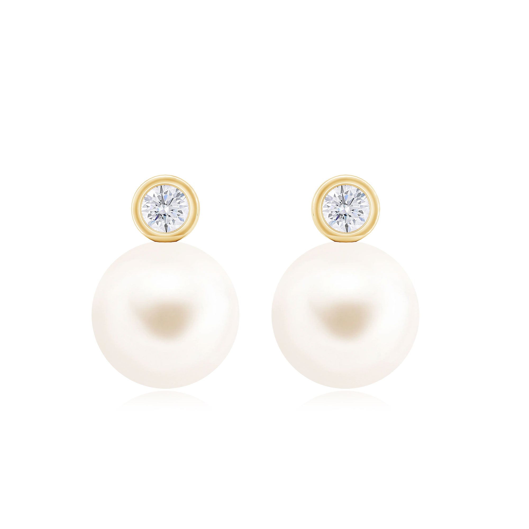 Elegant Freshwater Pearl Earrings with Diamond Freshwater Pearl - ( AAA ) - Quality - Rosec Jewels