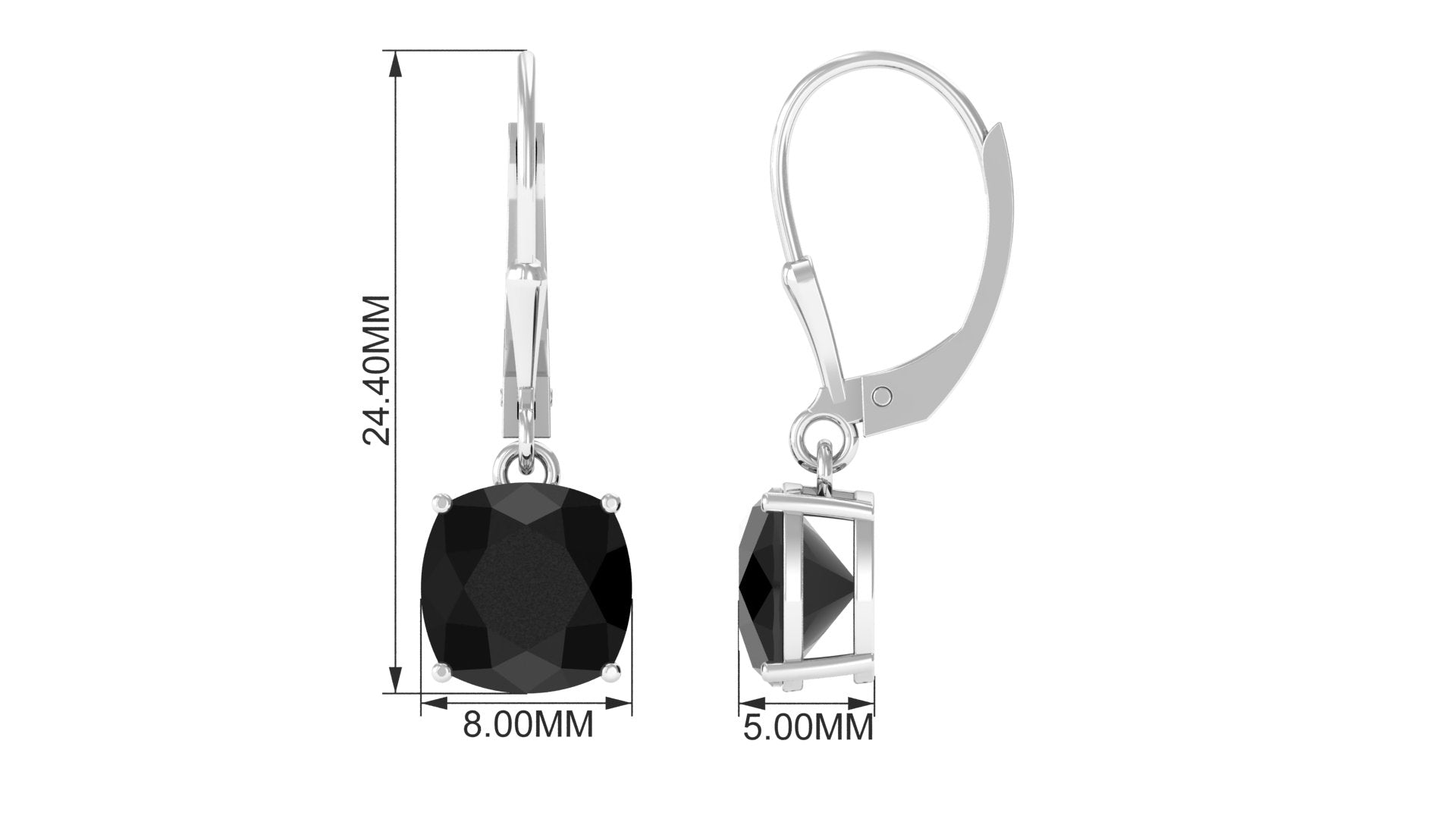 Black Onyx Solitaire Drop Lever Back Earrings Black Onyx - ( AAA ) - Quality - Rosec Jewels