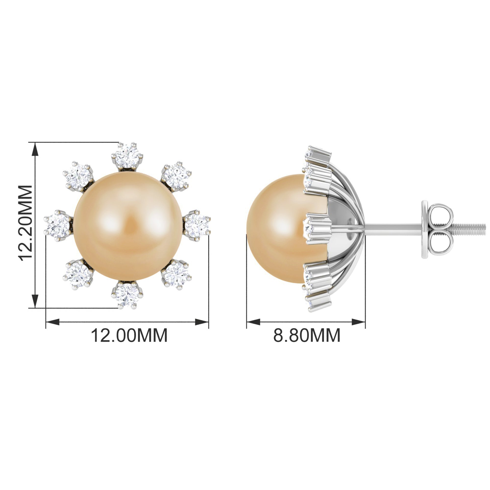 Elegant Floral Inspired South Sea Pearl Stud Earrings with Diamond South Sea Pearl - ( AAA ) - Quality - Rosec Jewels