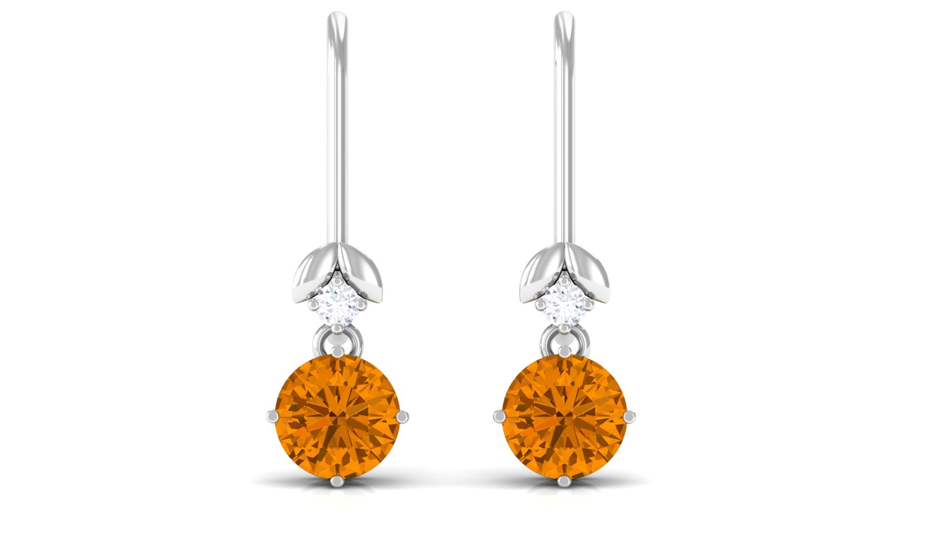 Simple Citrine Drop Diamond Earrings with fish hook Citrine - ( AAA ) - Quality - Rosec Jewels