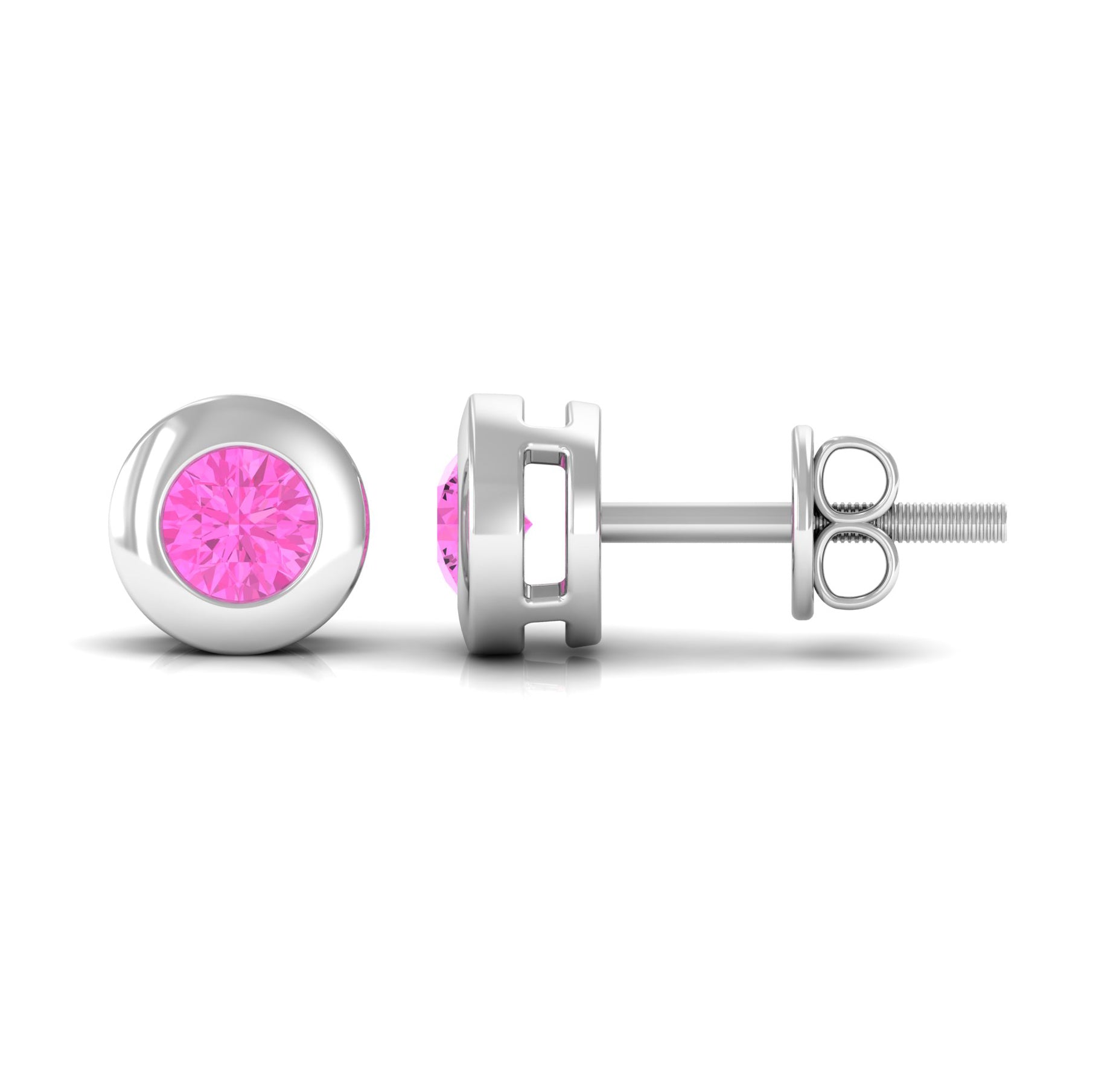 Simple Round Pink Sapphire Solitaire Stud Earrings in Bezel Setting Pink Sapphire - ( AAA ) - Quality - Rosec Jewels