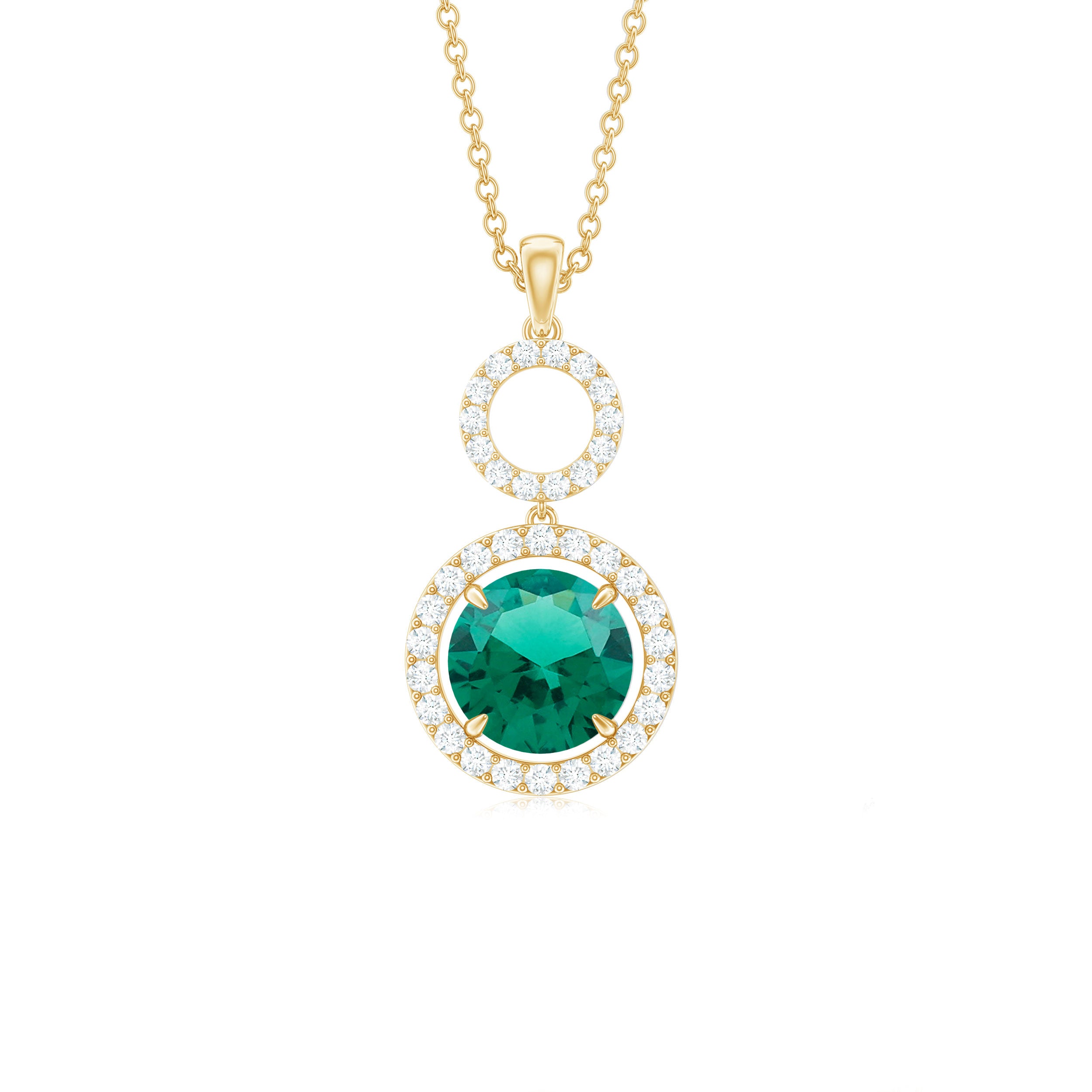 Certified Lab Grown Emerald Dangle Drop Pendant Necklace With Moissanite Lab Created Emerald - ( AAAA ) - Quality - Rosec Jewels