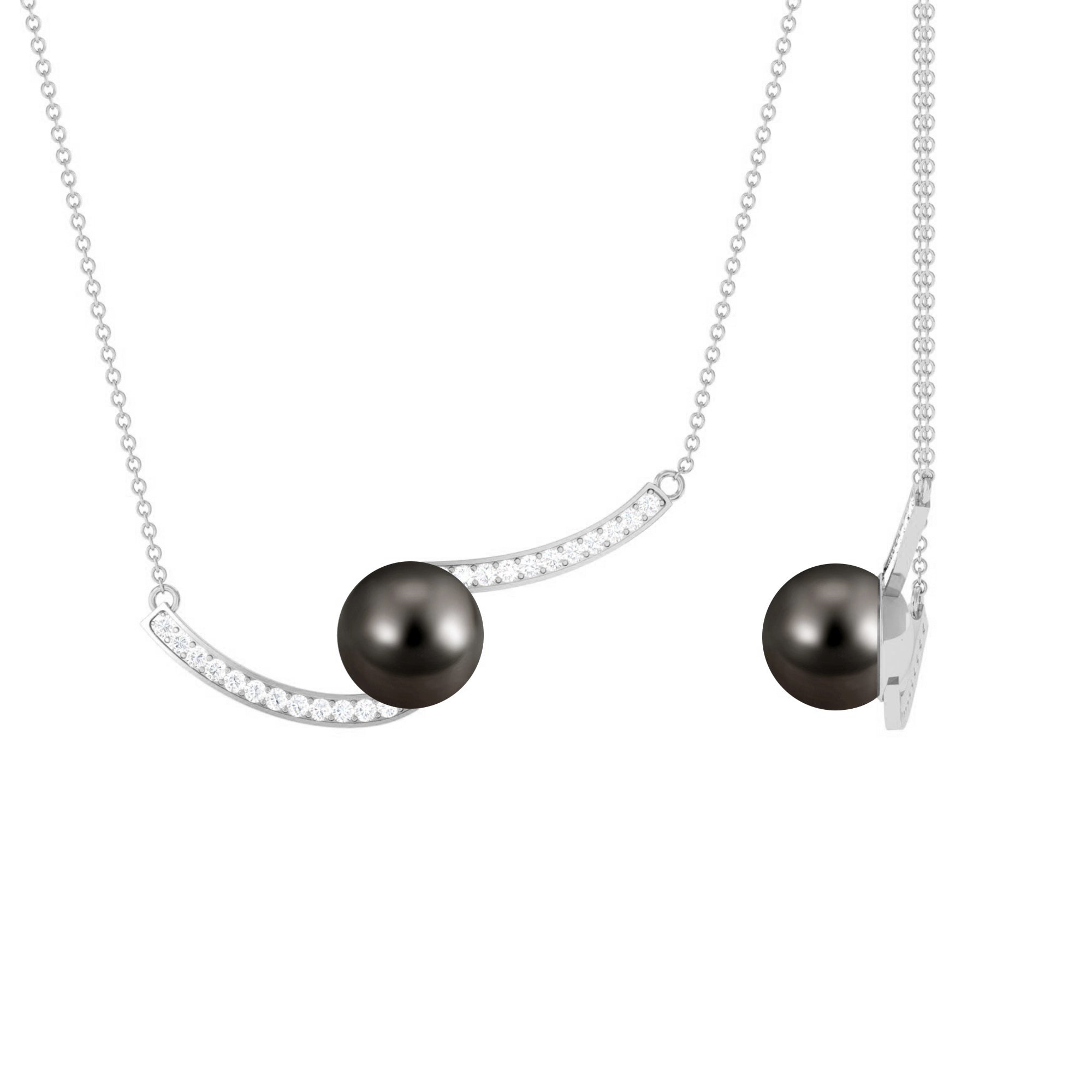 8.75 CT Tahitian Pearl Minimal Bar Necklace with Diamond Tahitian pearl - ( AAA ) - Quality - Rosec Jewels