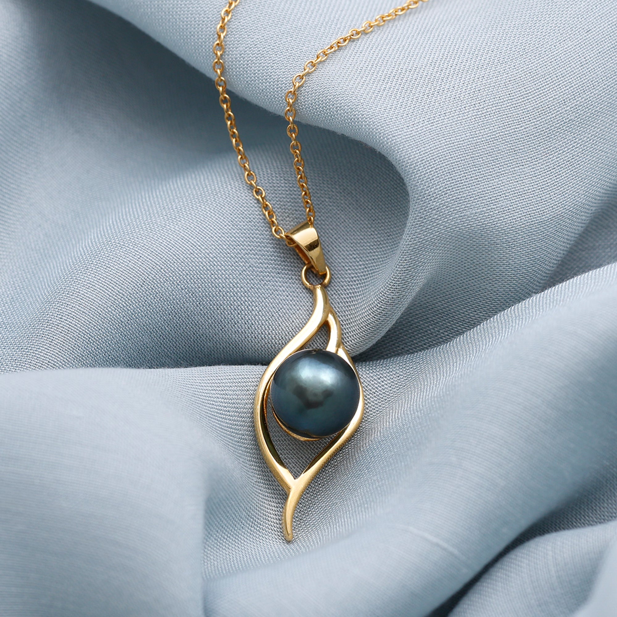 7.5 CT Solitaire Tahitian Pearl Gold Leaf Pendant Tahitian pearl - ( AAA ) - Quality - Rosec Jewels