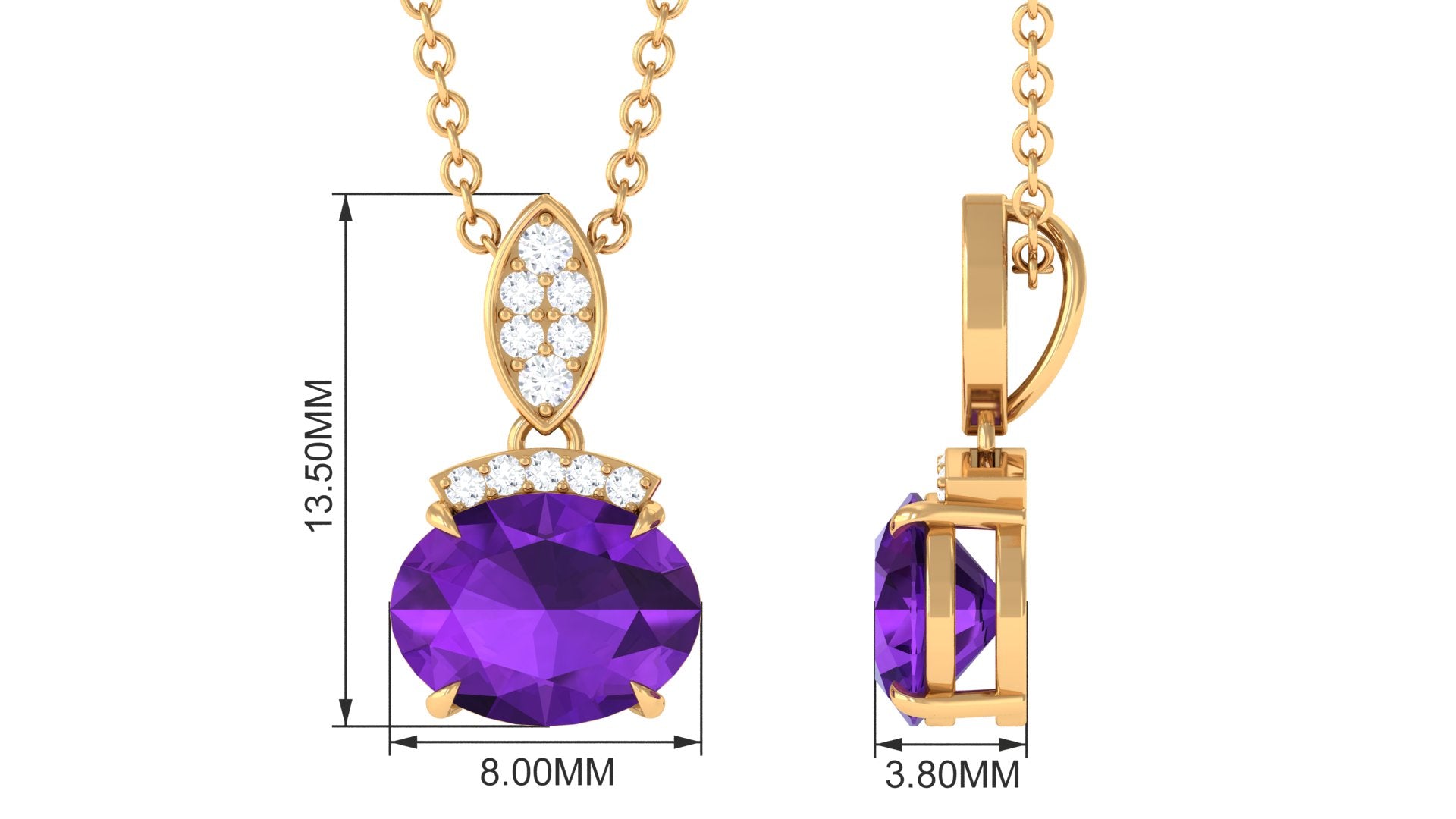 Elegant Oval Cut Amethyst Minimal Pendant with Diamond Amethyst - ( AAA ) - Quality - Rosec Jewels