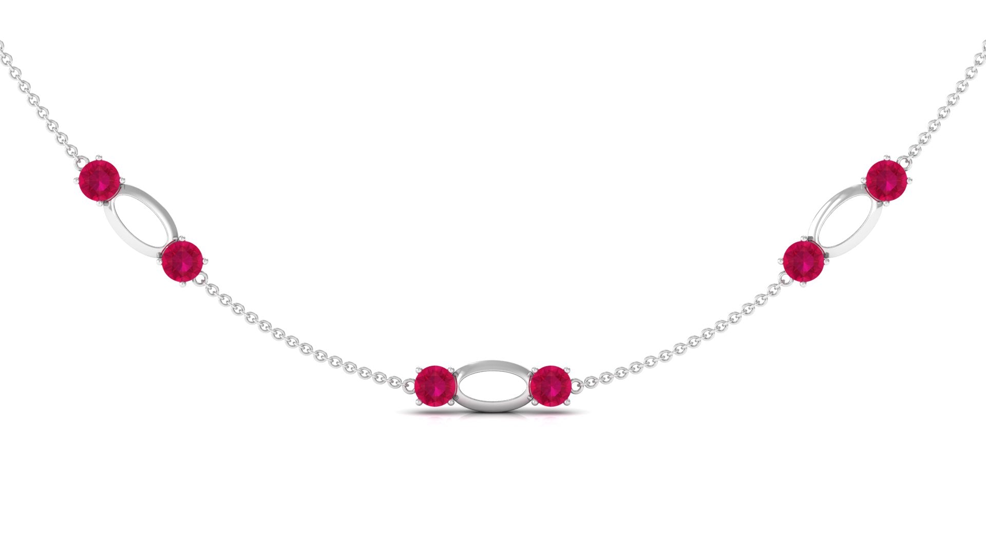 Created Ruby Contemporary Station Chain Necklace in Gold Lab Created Ruby - ( AAAA ) - Quality - Rosec Jewels