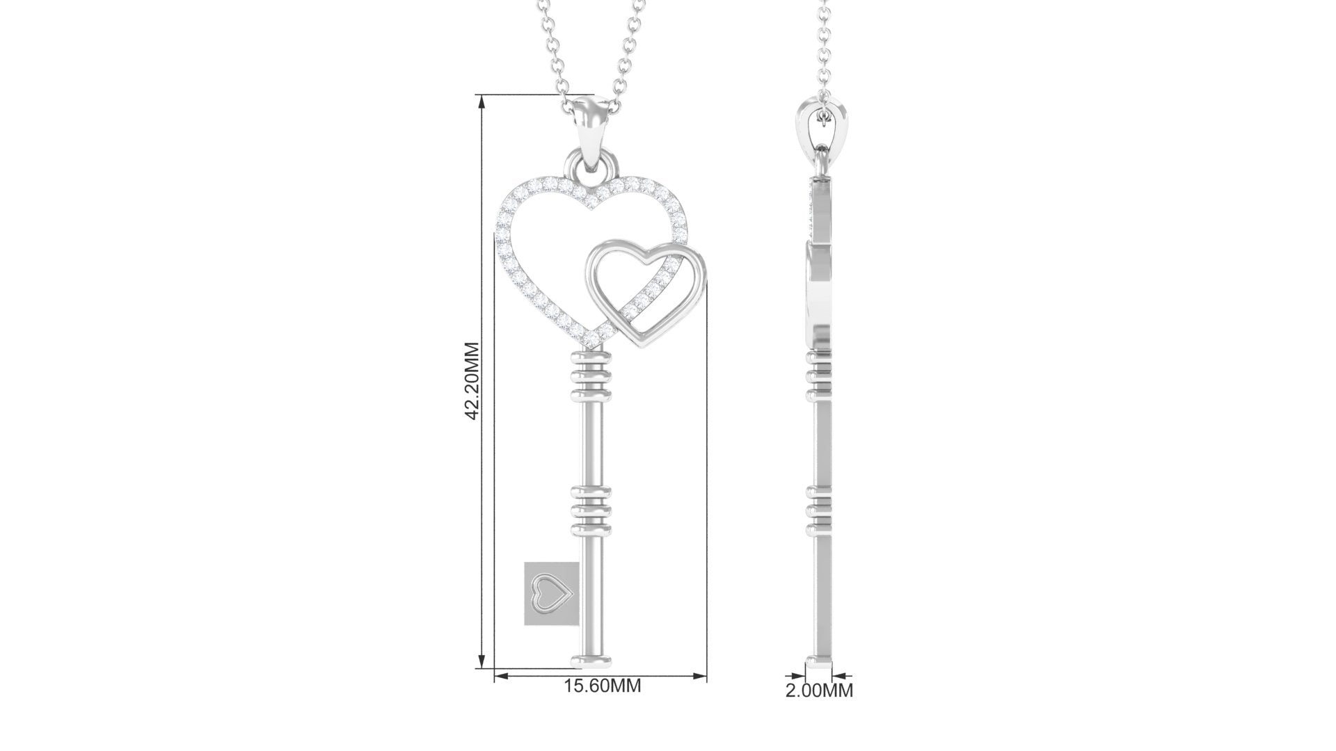 1/4 CT Diamond Gold Heart Key Pendant Necklace Diamond - ( HI-SI ) - Color and Clarity - Rosec Jewels