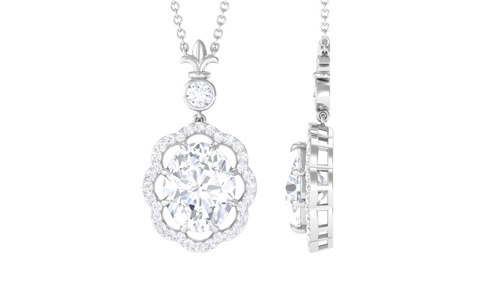 1.75 CT Oval Moissanite Statement Necklace with Halo Moissanite - ( D-VS1 ) - Color and Clarity - Rosec Jewels