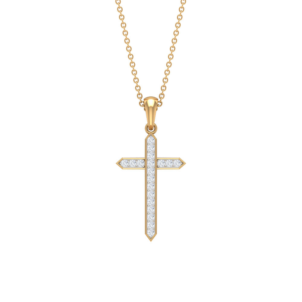 0.5 CT Certified Zircon Minimal Cross Pendant Necklace Zircon - ( AAAA ) - Quality - Rosec Jewels