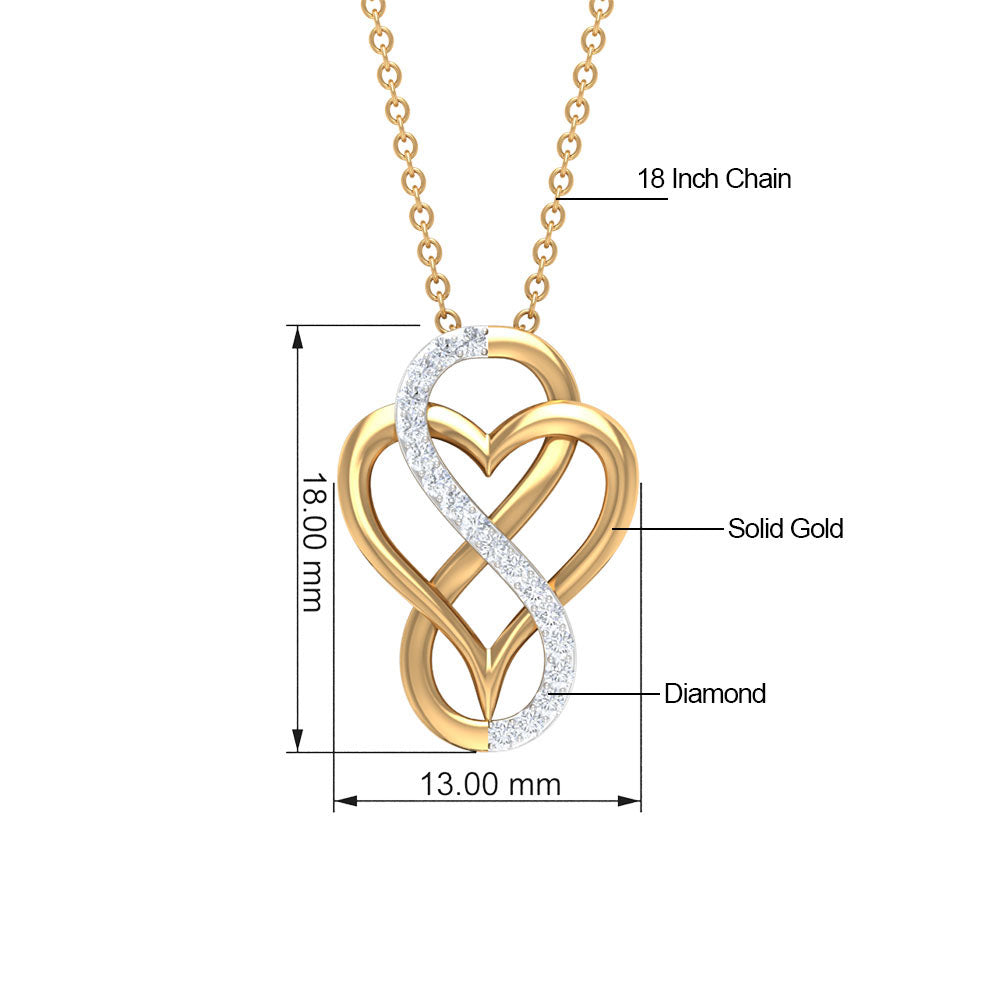 Designer Interlock Infinity Heart Necklace with Zircon Zircon - ( AAAA ) - Quality - Rosec Jewels