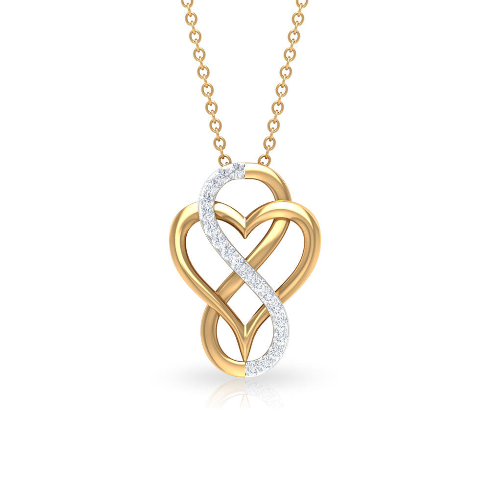 Designer Interlock Infinity Heart Necklace with Zircon Zircon - ( AAAA ) - Quality - Rosec Jewels