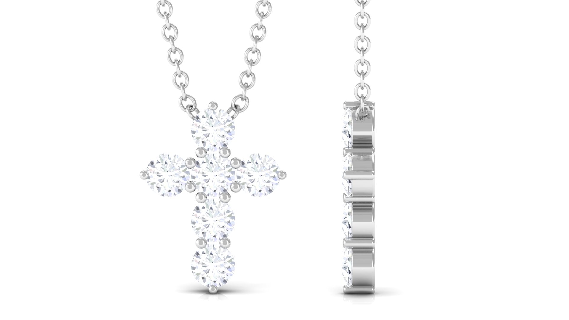 0.5 CT Certified Zircon Cross Pendant Necklace in Prong Setting Zircon - ( AAAA ) - Quality - Rosec Jewels