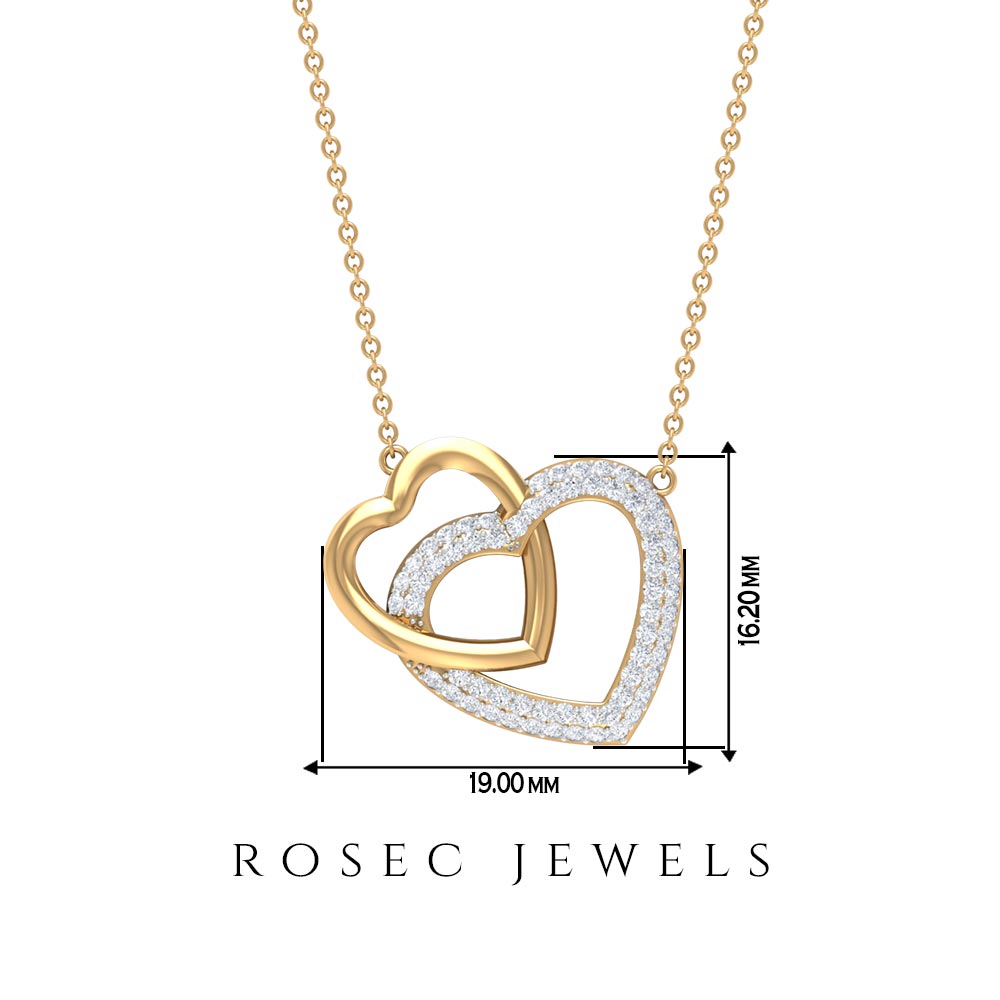 Round Cut Zircon Twin Heart Pendant Necklace Zircon - ( AAAA ) - Quality - Rosec Jewels