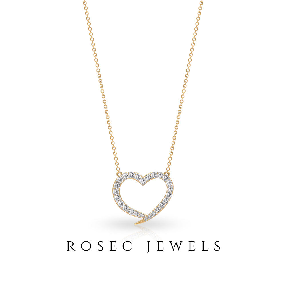 1 CT Round Cubic Zirconia Minimal Open Heart Necklace Zircon - ( AAAA ) - Quality - Rosec Jewels