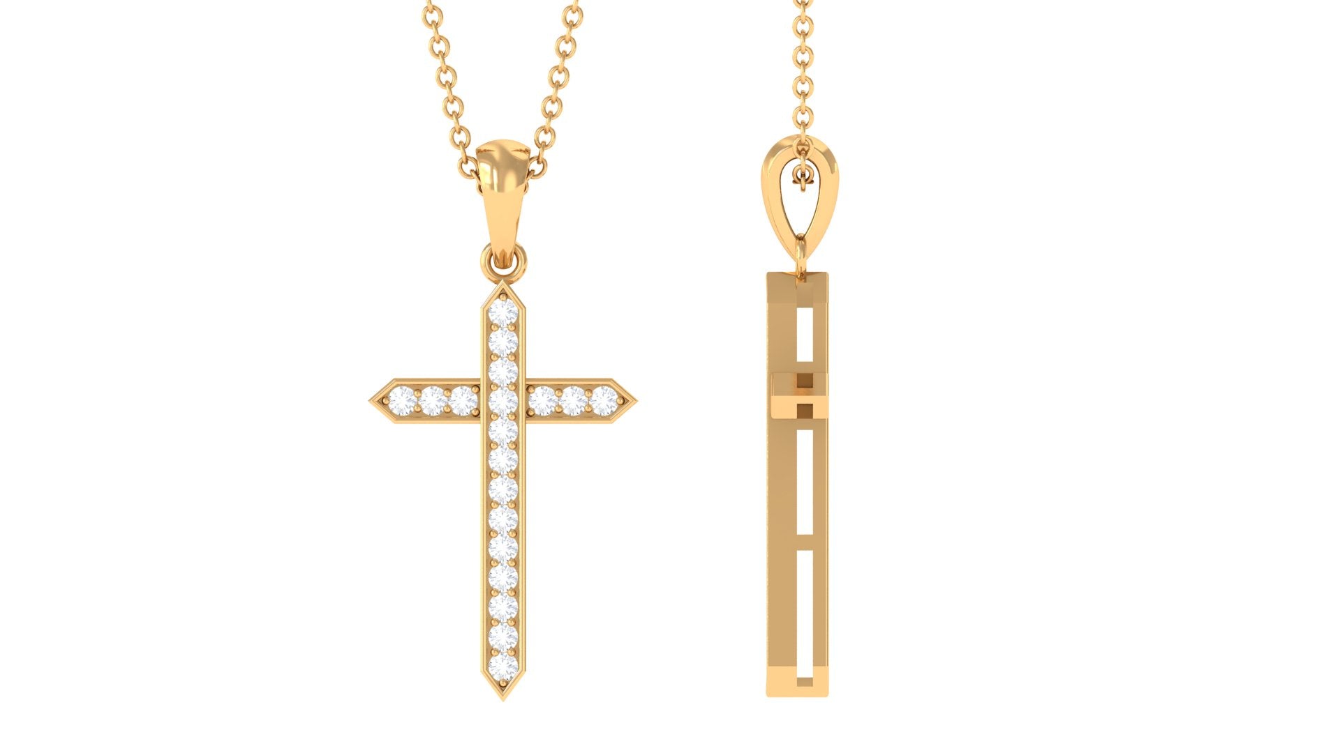 Zircon Cross Pendant Necklace Zircon - ( AAAA ) - Quality - Rosec Jewels