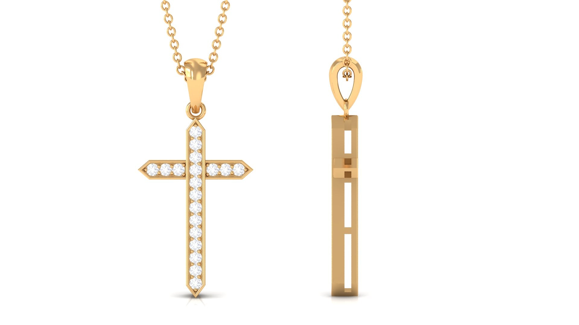 Zircon Cross Pendant Necklace Zircon - ( AAAA ) - Quality - Rosec Jewels