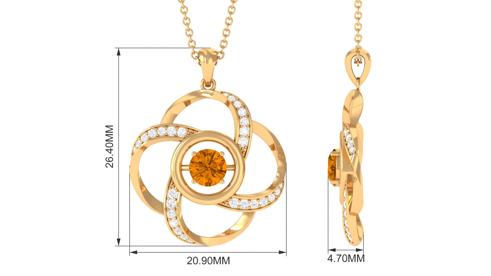 Modern Flower Pendant with Round Citrine and Diamond Citrine - ( AAA ) - Quality - Rosec Jewels