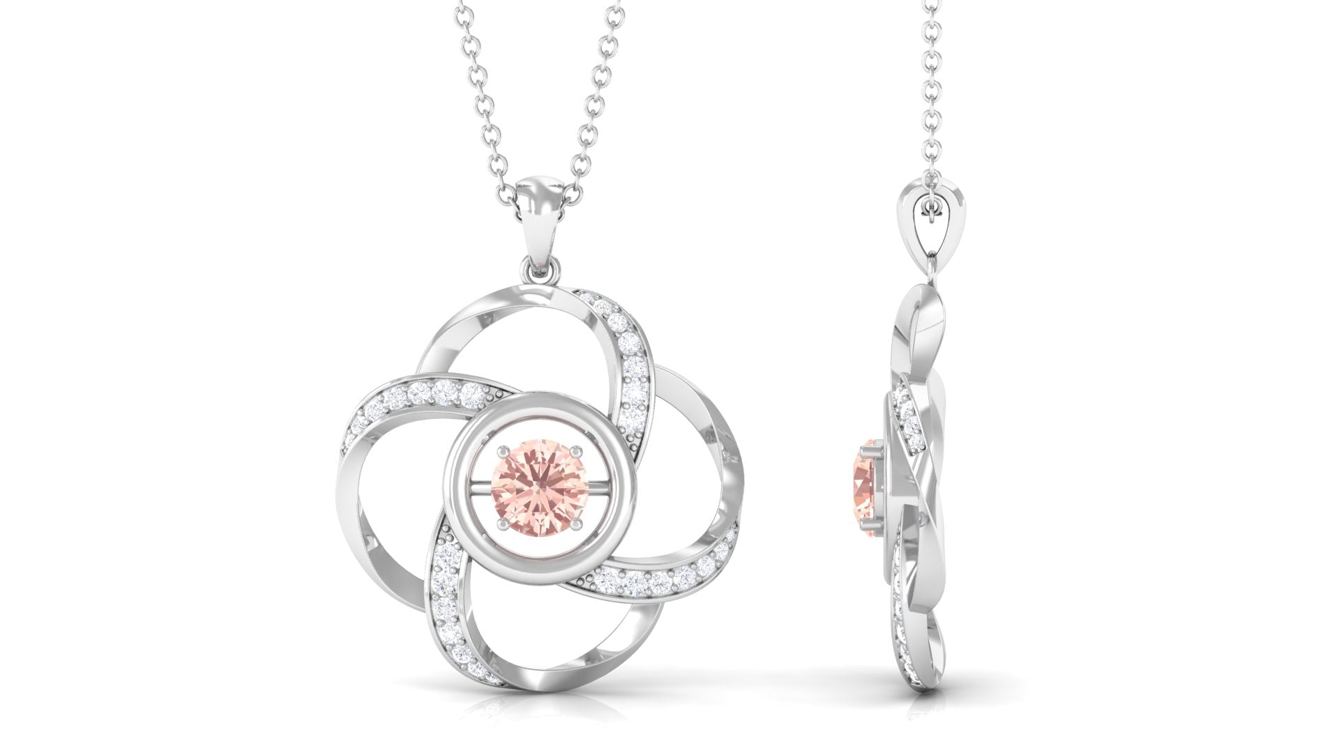 Simple Morganite Floral Pendant Necklace with Diamond Morganite - ( AAA ) - Quality - Rosec Jewels