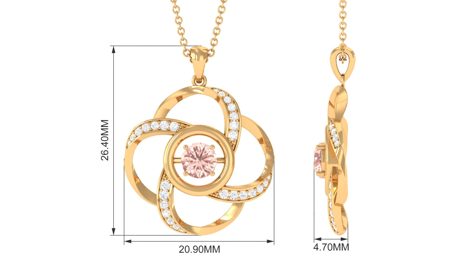 Simple Morganite Floral Pendant Necklace with Diamond Morganite - ( AAA ) - Quality - Rosec Jewels