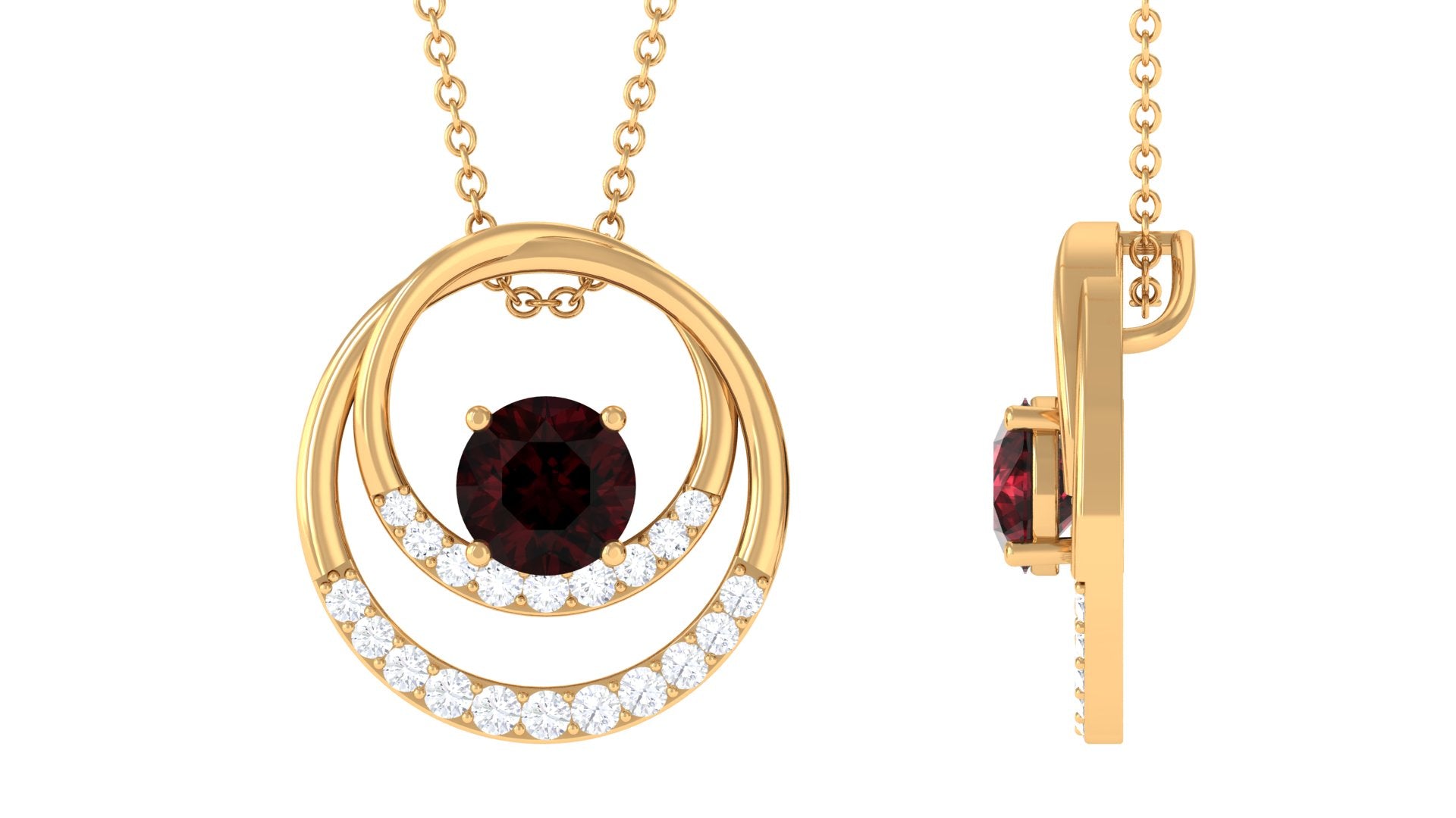 Garnet Double Circle Pendant Necklace Garnet - ( AAA ) - Quality - Rosec Jewels