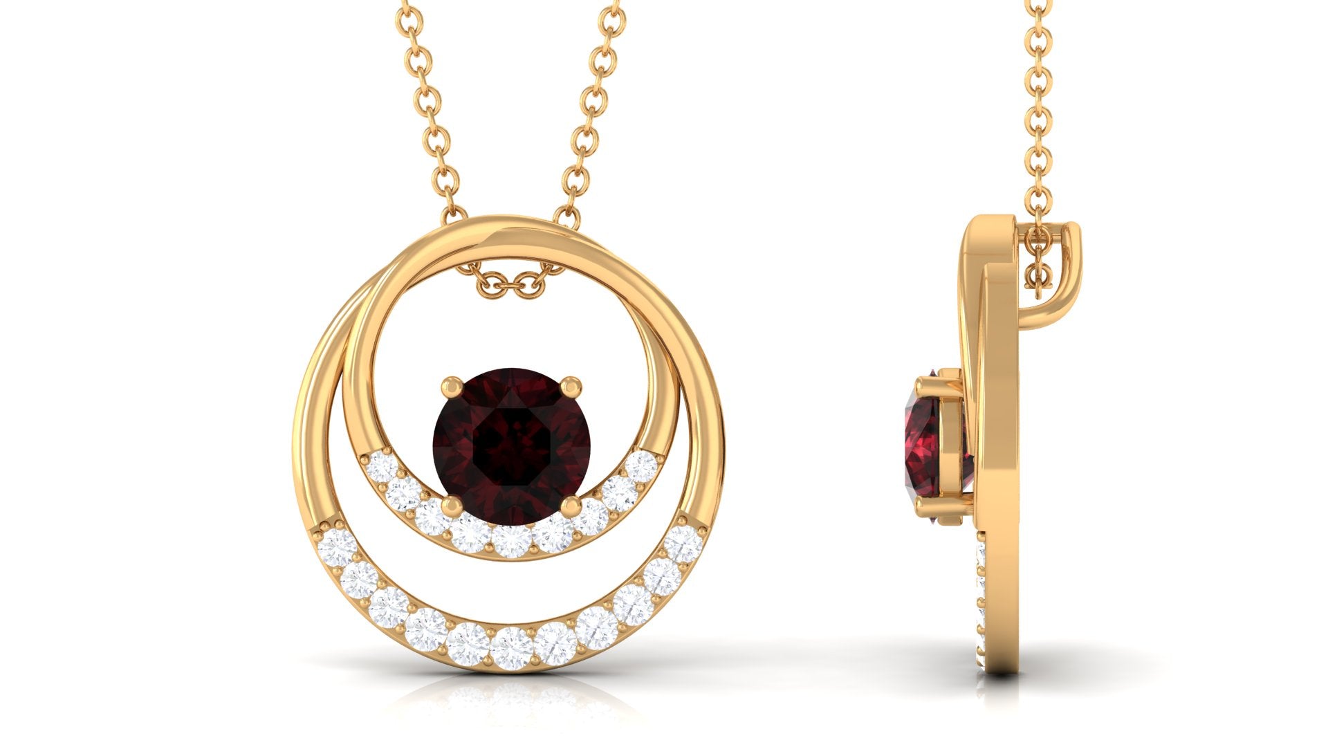 Garnet Double Circle Pendant Necklace Garnet - ( AAA ) - Quality - Rosec Jewels