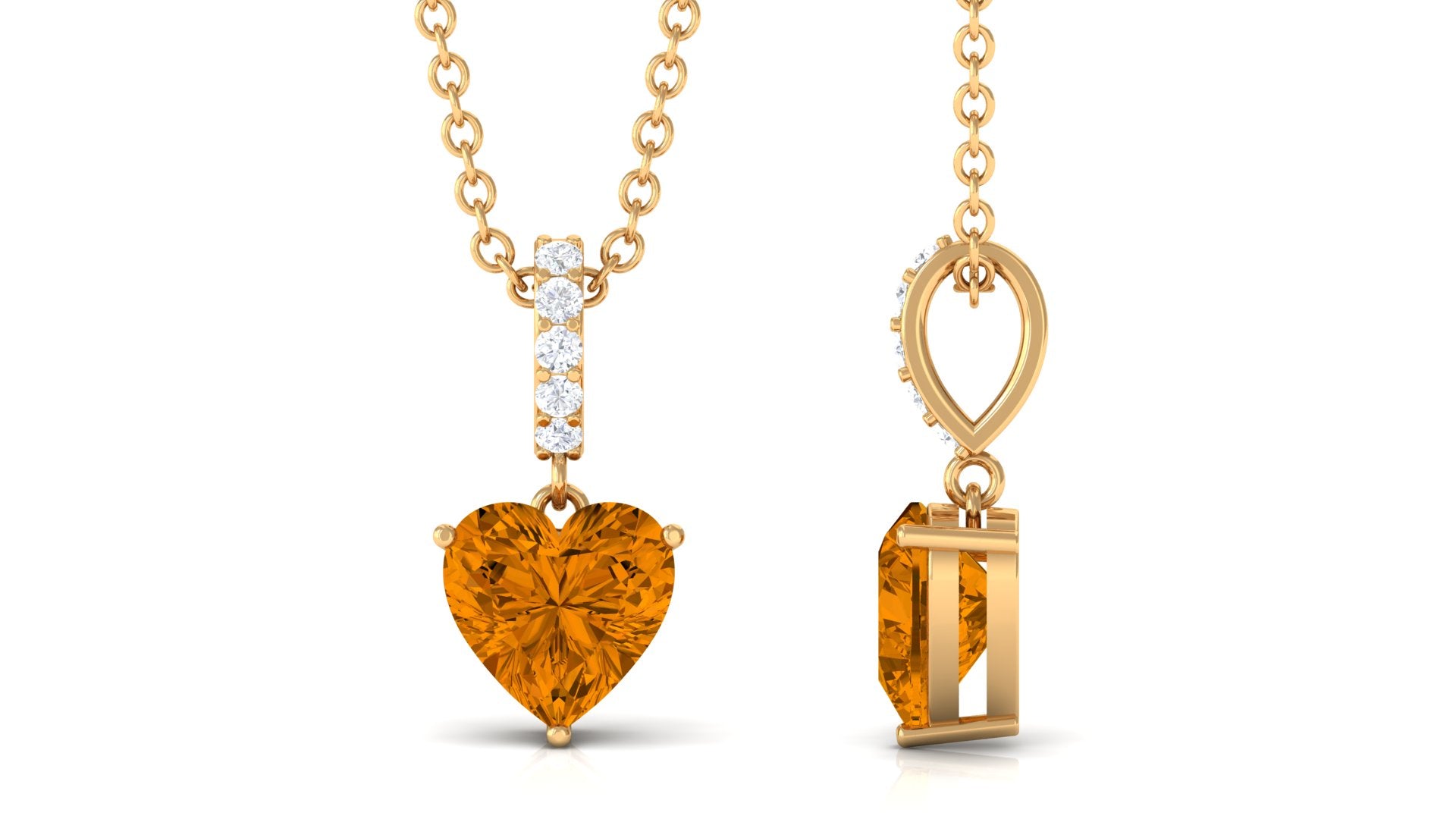 6 MM Heart Shape Citrine Solitaire Pendant with Diamond Accent Bail Citrine - ( AAA ) - Quality - Rosec Jewels